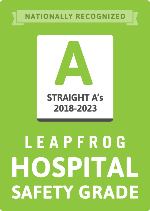 Nationally Recognized A Straight A's 2018-2023 Leapfrog Hospital Safety Grade