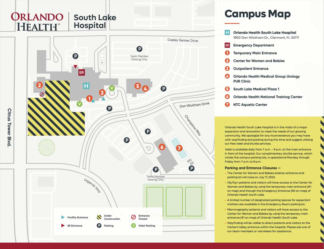 Map of construction areas around South Lake Hospital. A PDF of the map can be downloaded at the bottom of the page.